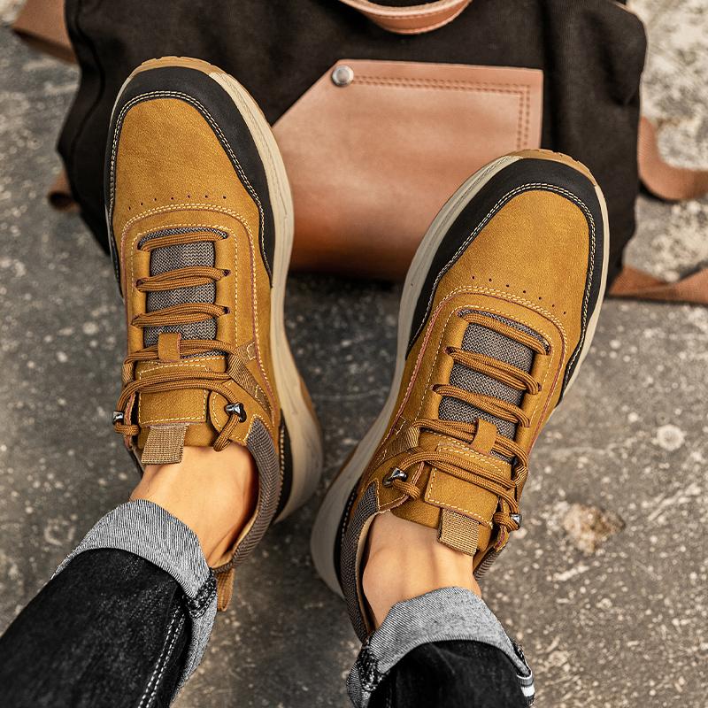 Fashion Spring Men's Leather Shoes Breathable Mesh Outdoor Non-slip Light Walking Casual Trekking Sneakers Walking Travel Lace Up Shoes