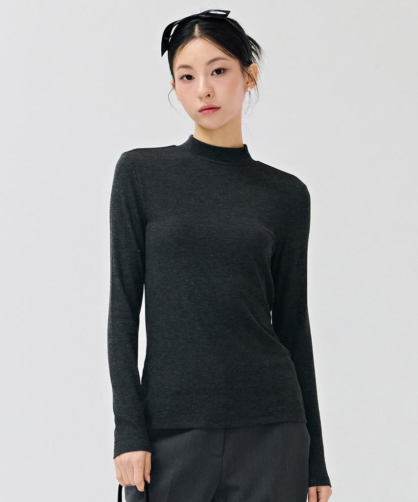 CHASECULT Women'S Basic Mock Neck T-Shirt - Charcoal Grey