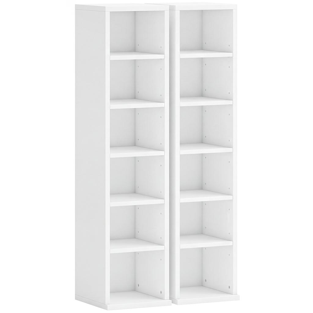 204 CD Storage Racks Set of 2, Blu-Ray Tower Stand with Adjustable Shelves, Bookshelf Organizer, White