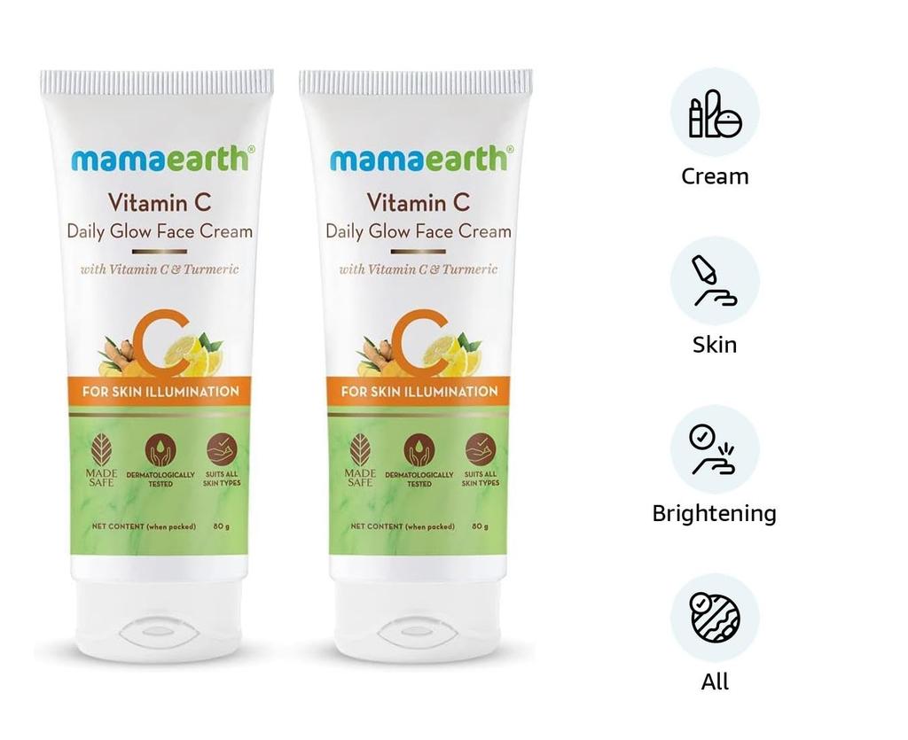 Mamaearth Vitamin C Glow Face Cream With Turmeric - Brightening Moisturizer For Radiant Skin - Pack of 2