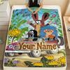 1PC Animal Friends Garden Custom Name Patterned Flannel Blanket Suitable For All Seasons For Home Decor Warmth And Comfort Gifts Holiday Present