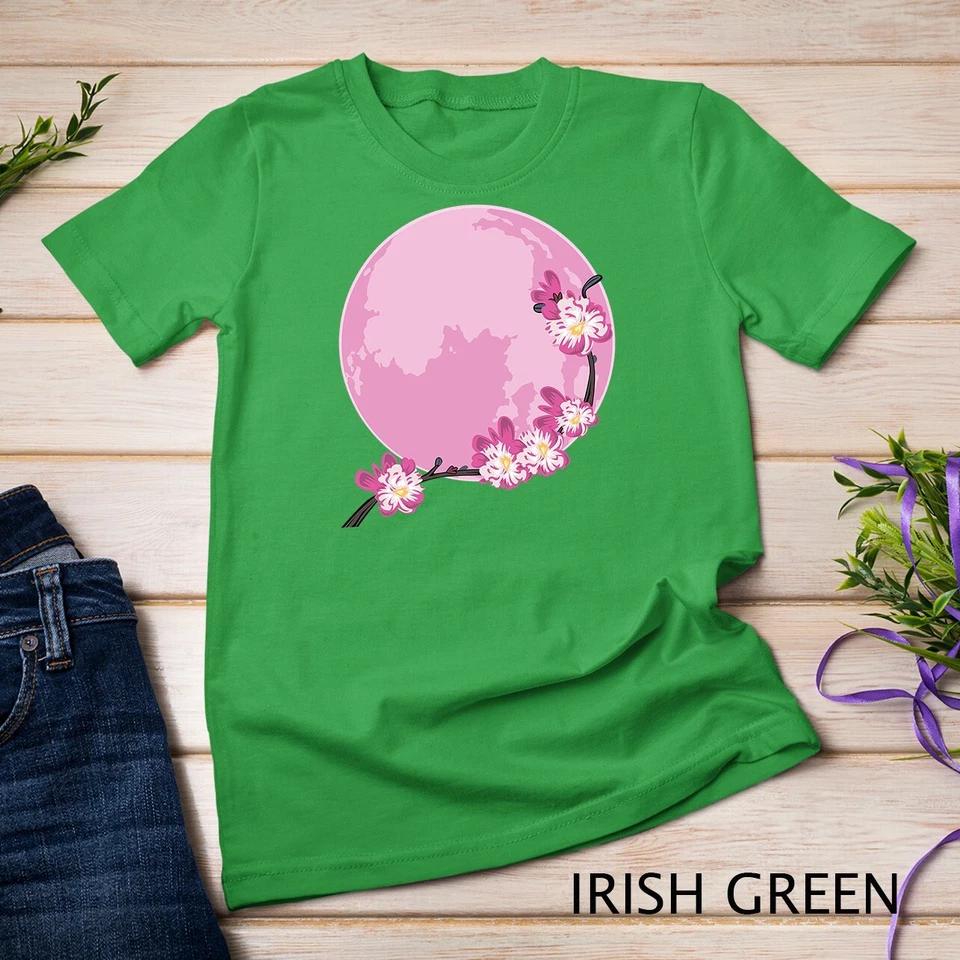 Pink Moon Sakura Flowers Japanese Cherry Blossom Flowers Unisex T-shirt 3 S