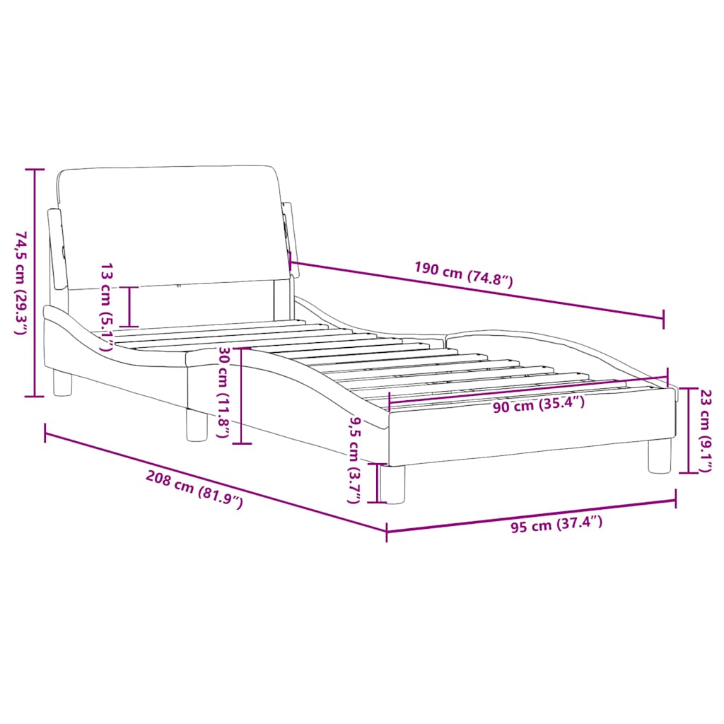 Dover Bed Frame in Black 90 x 190 cm Faux Leather