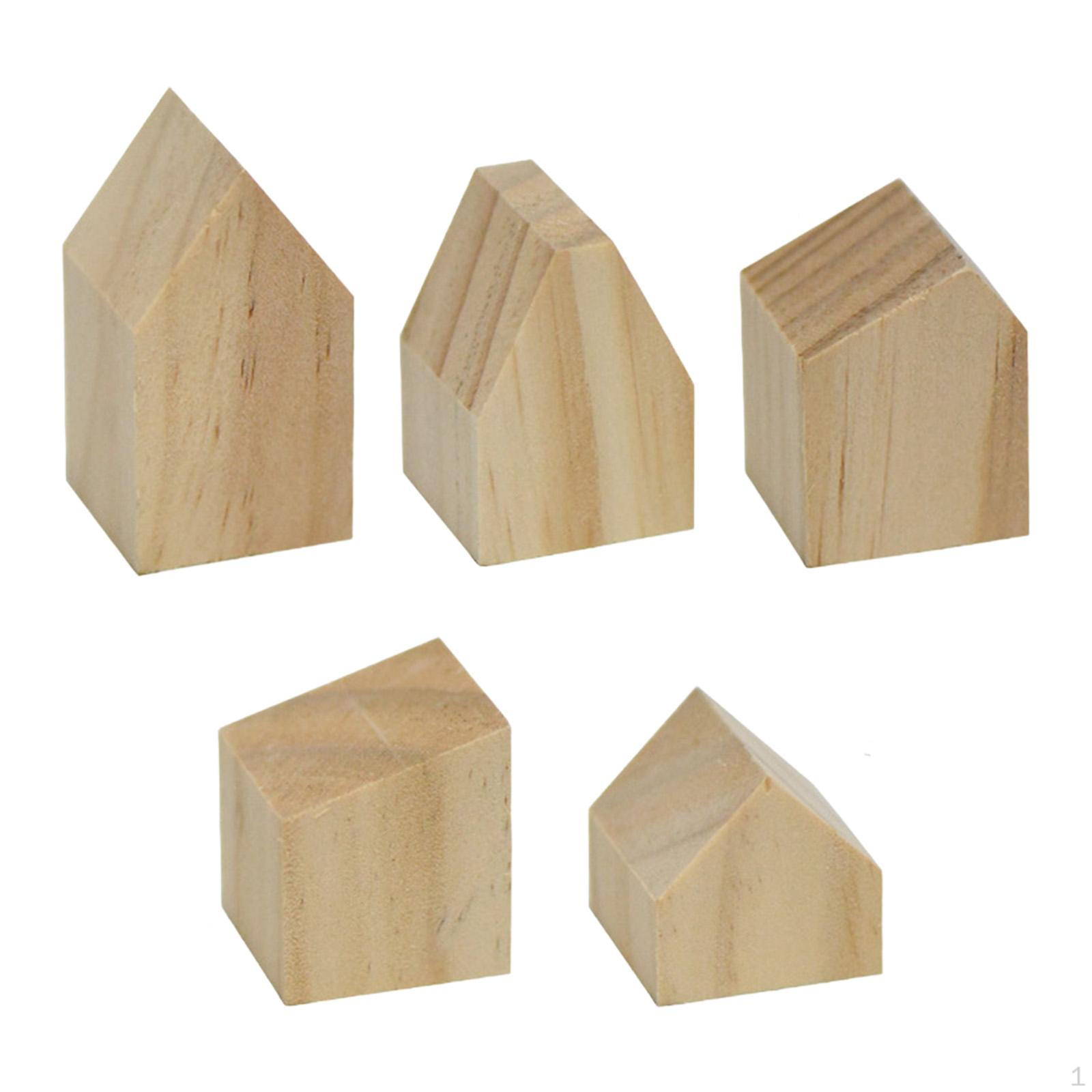 

Blank Mini House Wooden Craft Shapes Painting Cubes Unfinished Block 5Pcs