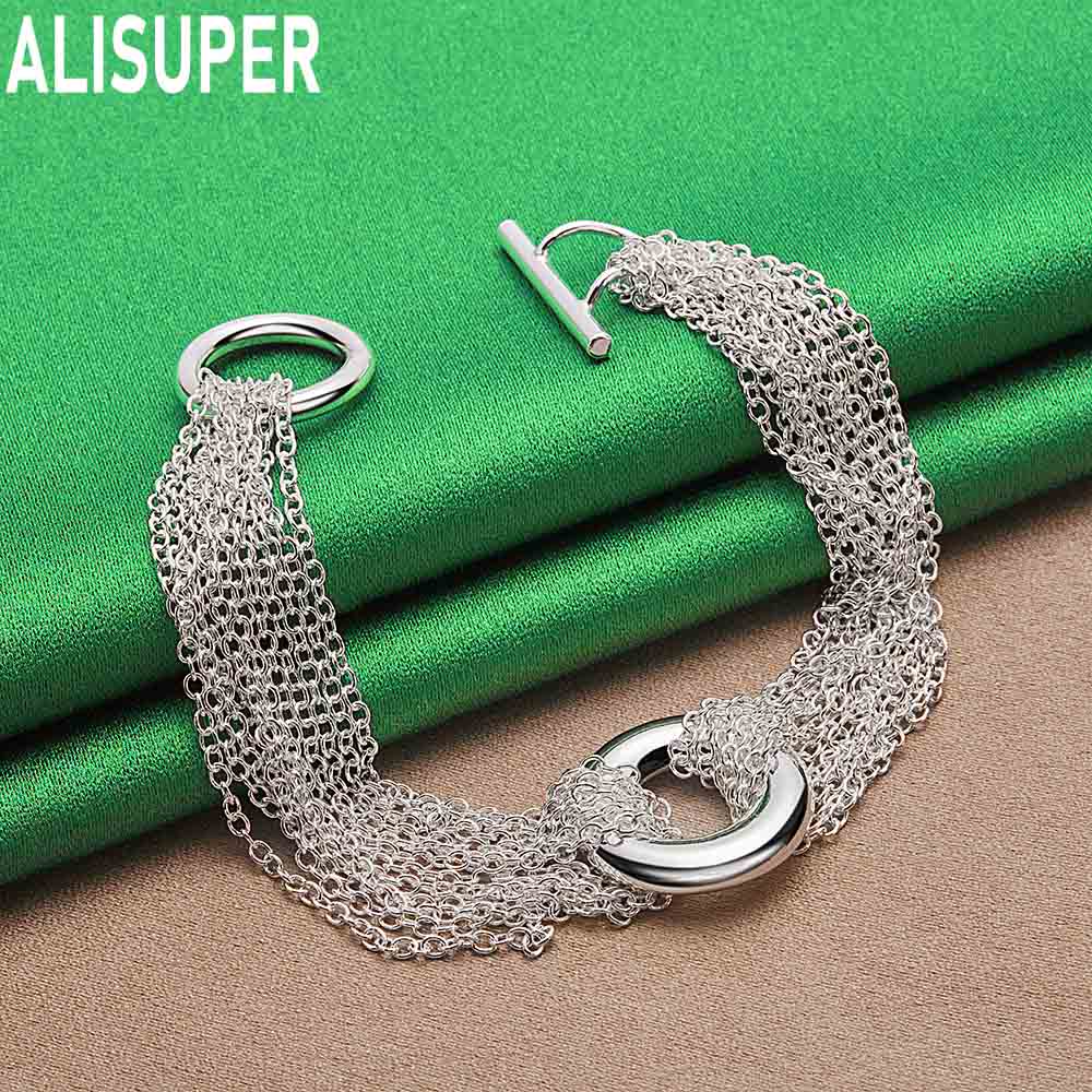 925 Sterling Silver Tassel Round Ring Side Chain Beautiful Bracelet Gift Jewelry