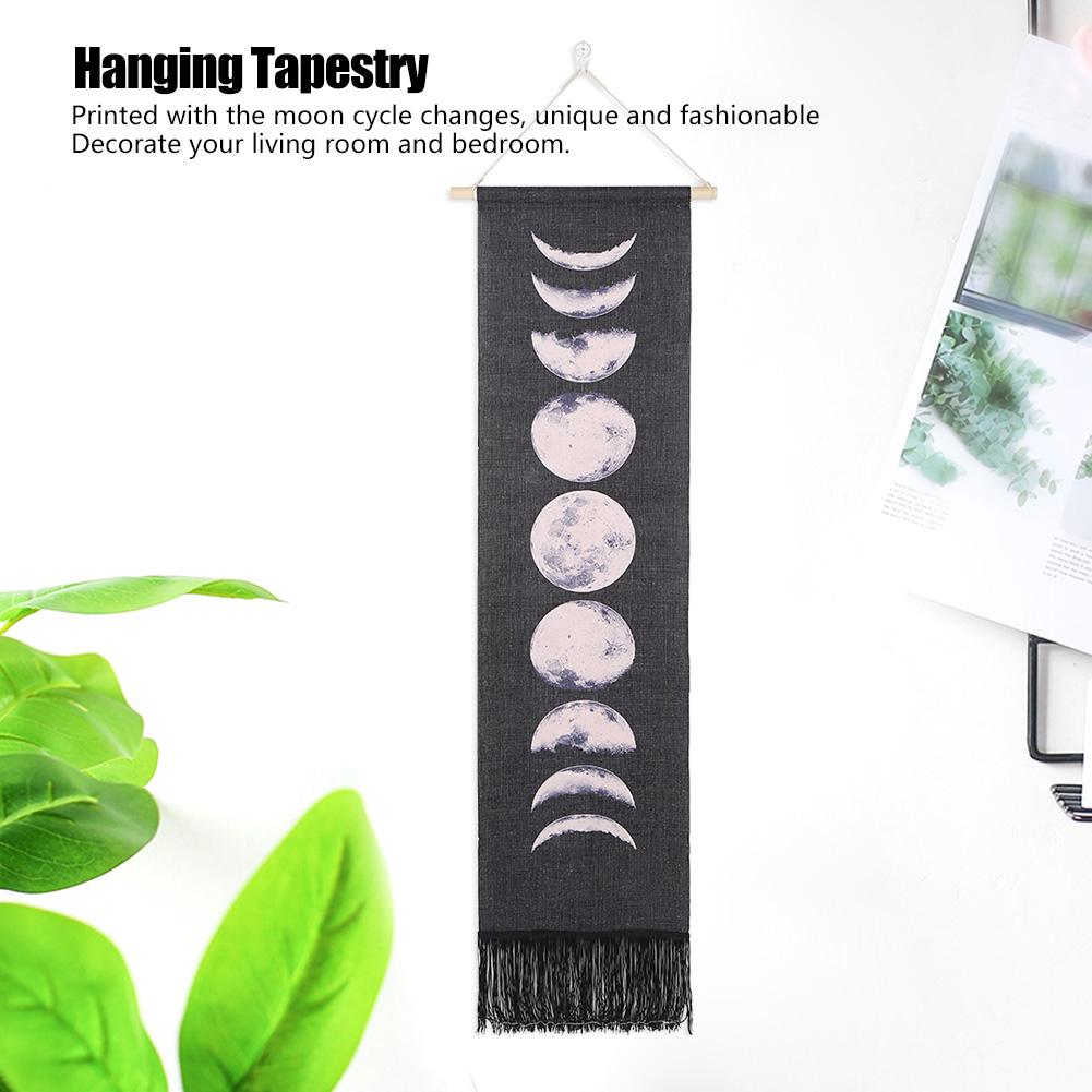 Moon Cycles Pattern Wall Hanging Tapestry Art Handcraft Home Living Room Decoration Ornament(Black )
