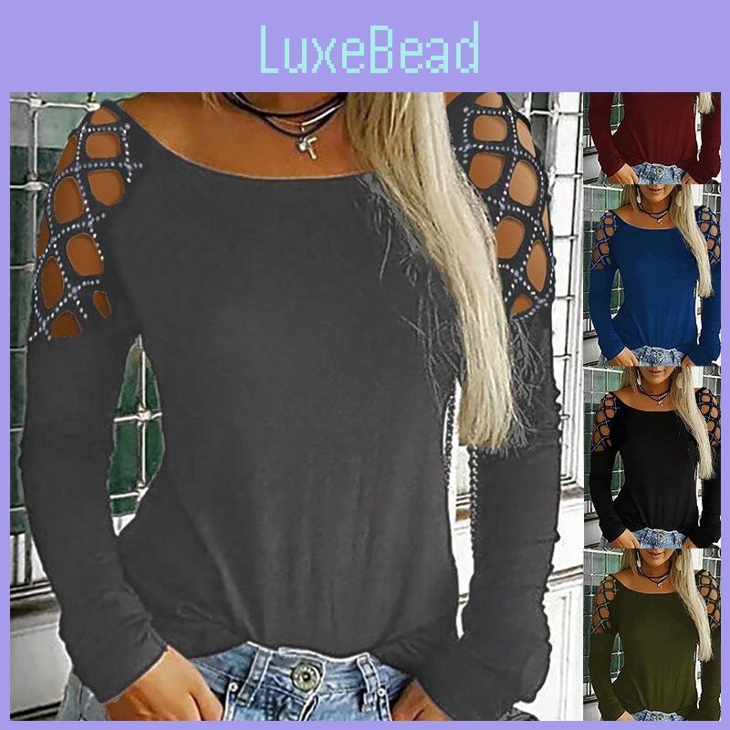 Relaxed Fit Round Neck T Shirt With Embellished Rhinestones For Women Casual