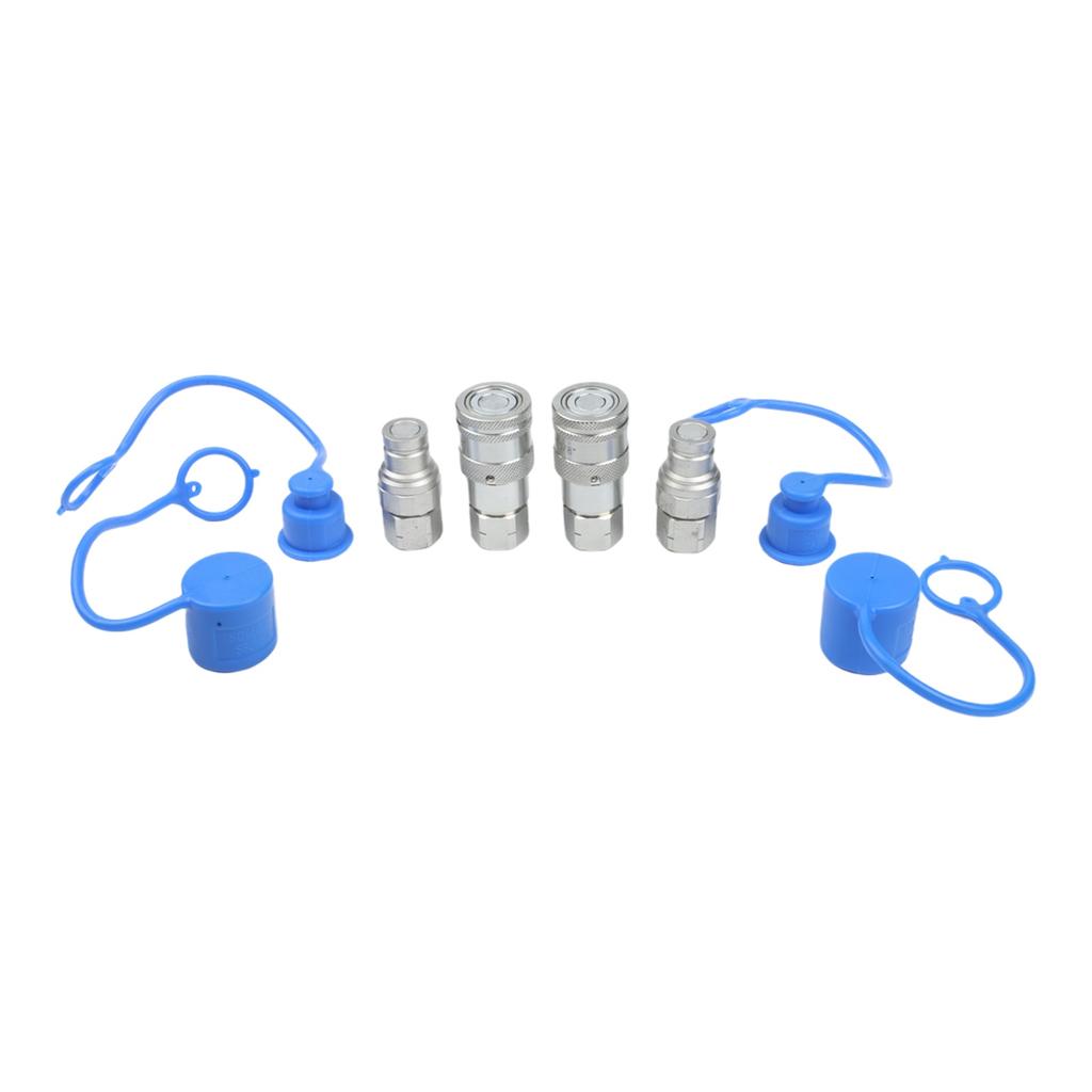 Flat Face Hydraulic Quick Connect Couplers 1/4 inch 3/8 inch 1/2 inch NPT Thread with Cap for Skid Steer Hydraulic Systems