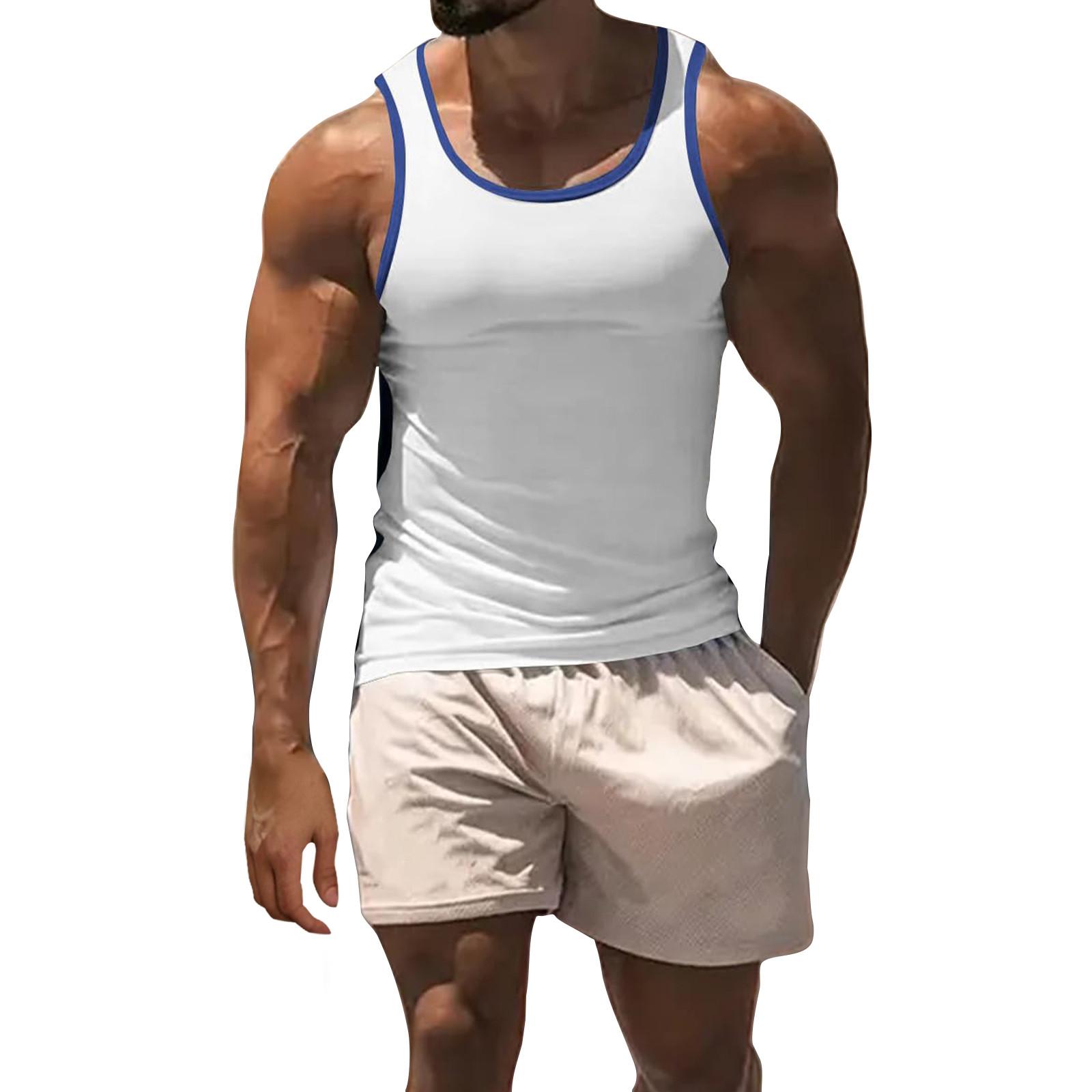 

European And American Men s Vest Trend Hurdle Sports Casual Vest Men s Summer Base Vest L білий