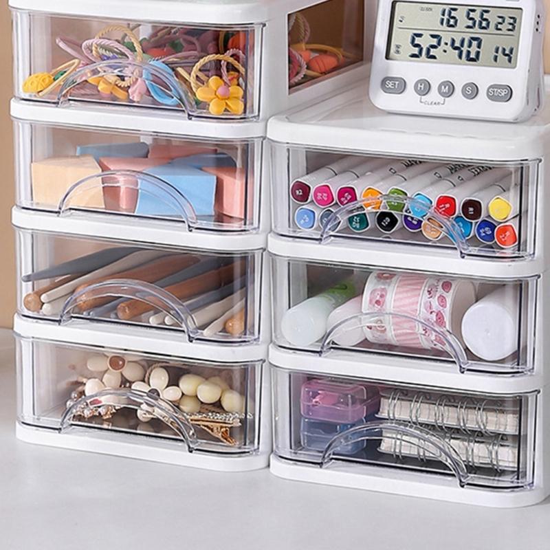 Clear Storage Organizer Desk Organizer with Drawers Plastic Stationery Organizer Makeup Organizer Storage Box for Office