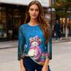 3/4-Ärmel-Shirts für Damen Druck Weihnachts-T-Shirts Blusen Lässig Übergröße Basic-Oberteile Pullover