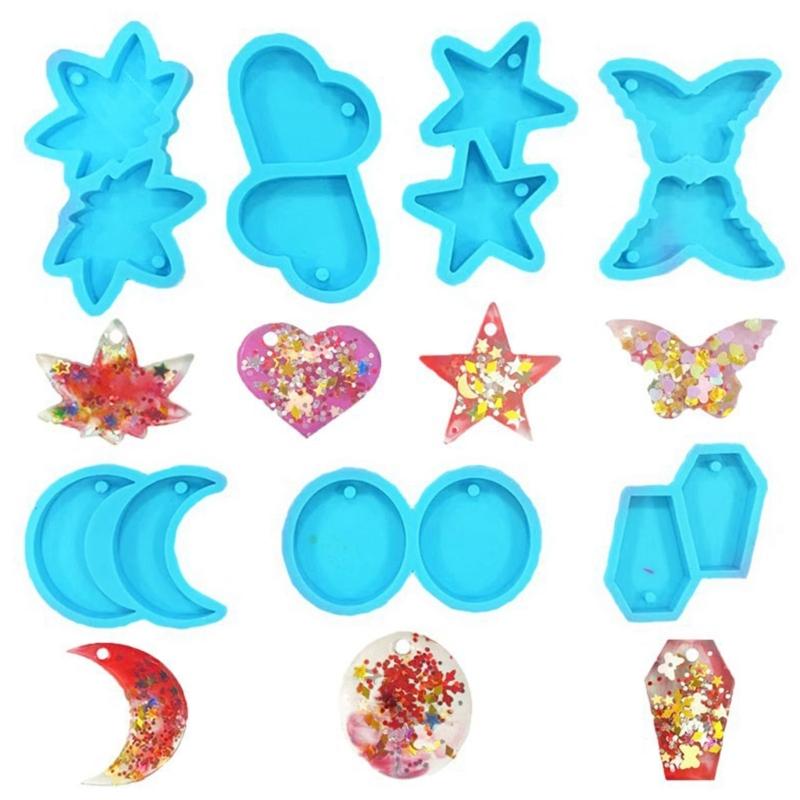 Moon Pentagram Round Earring Silicone Mold Suitable for Epoxy Resin Diy Craft Backpacks Pendant Ornament Jewelry Making