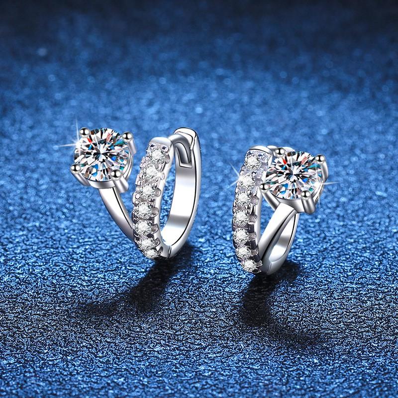 Asymmetrical French Style Moissanite Stud Earrings 1ct D Color Sterling Geometric Fashion Jewelry Women 925 Sterling Silver