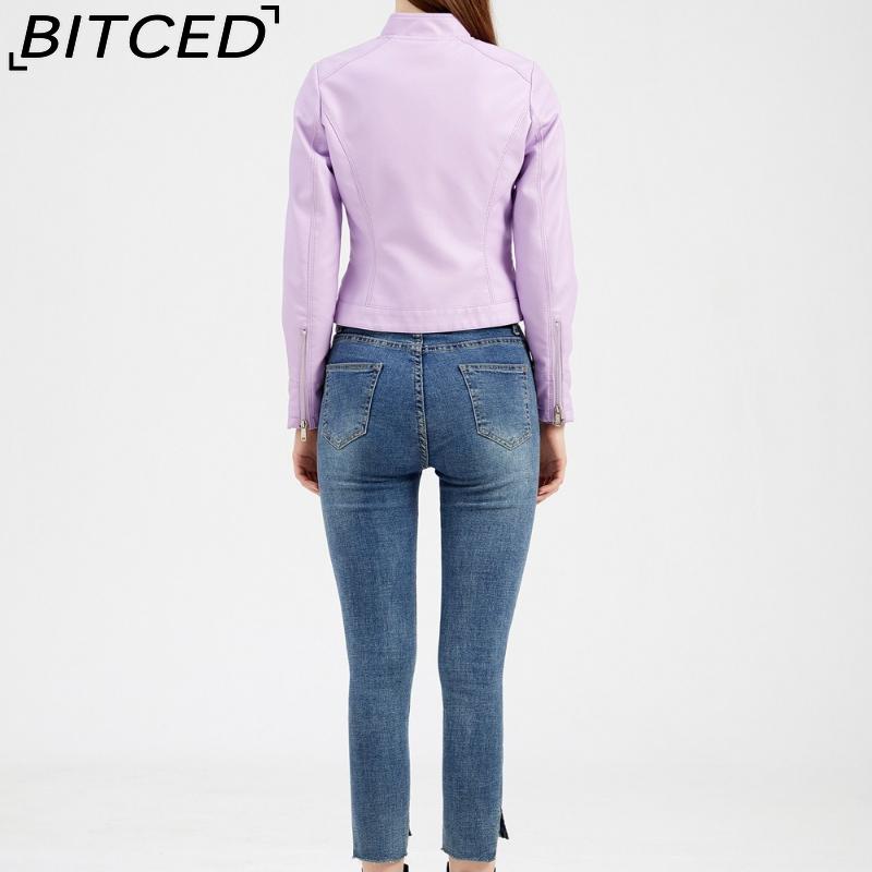 BITCED Lightweight Leather Jacket - Short-Sleeved Spring/Fall Stand-Up Collar Women's Leather Jacket