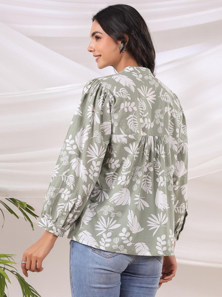 Sage Green Printed Office Shirt