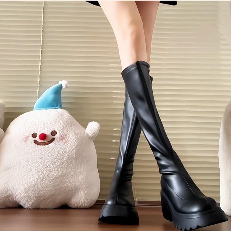 Thick-soled Small Long Boots Women's 2025 New Spice Girl Heightening Elastic Thin Boots Small Tube Circumference Tall Knight Boots