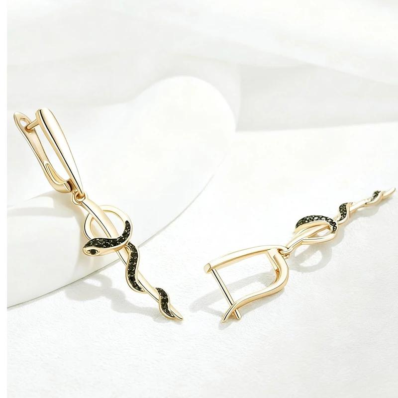 1 Pair Vintage Bohemian Style Black Zircon Snake Drop Earrings For Women Gold Color Vintage Animal Daily Punk Jewelry