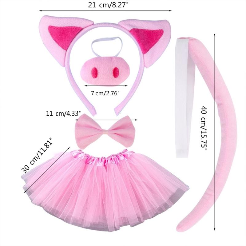 Pig Costume Set Pig Ear Nose Tail Bow Tutus Animal Fancy Costume Kit Accessories