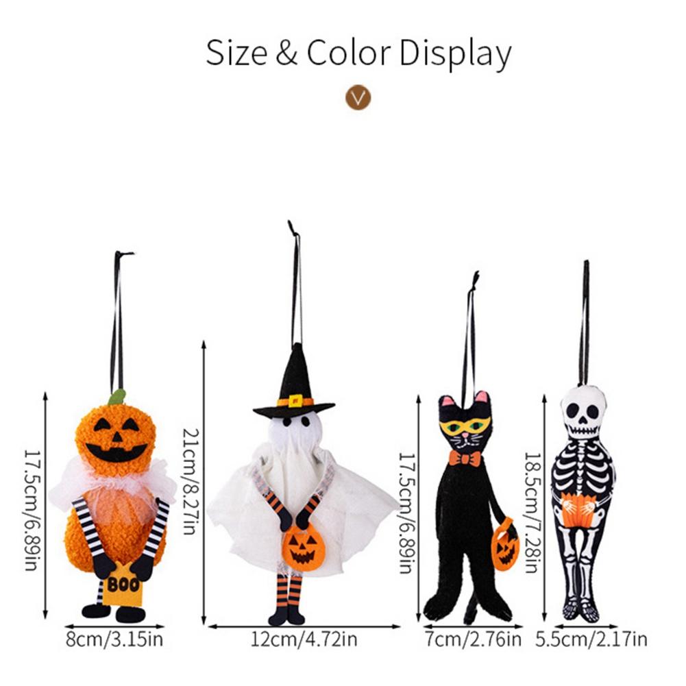4PCS Halloween Hanging Pendant Pumpkin Black Cat Ghost Skull Horror Doll Ornament Outdoor Home Party Halloween Decoration