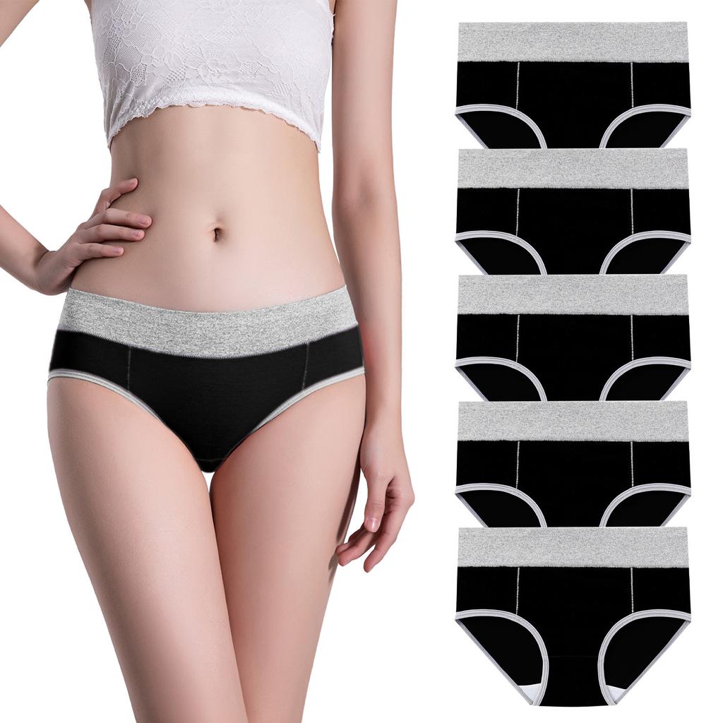5PC Women's Underwear Mid-Waist Butt-Lifting Solid Color Comfortable Underwear