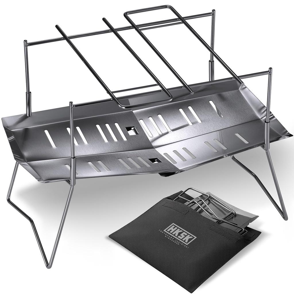 Tokyo Camp HAKOSUKA Folding Fire A4 Size Compact and Stainless for Solo and Family Outdoor BBQ Pit, Storage, Lightweight, Steel, Camping, Touring,