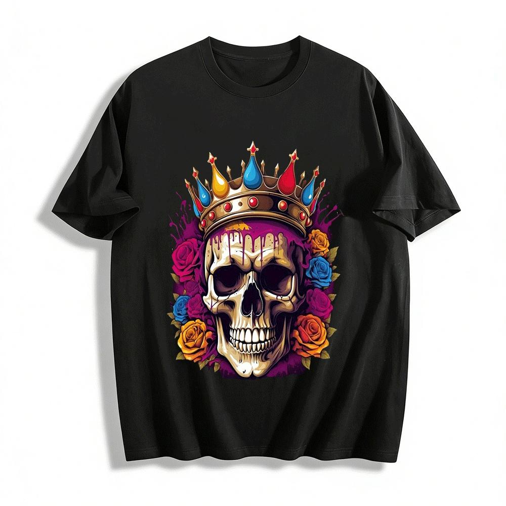 

Vintage Crown Skull Rose Print Trendy Street Style Short Sleeve T-Shirt Pure cotton T-shirt XXS