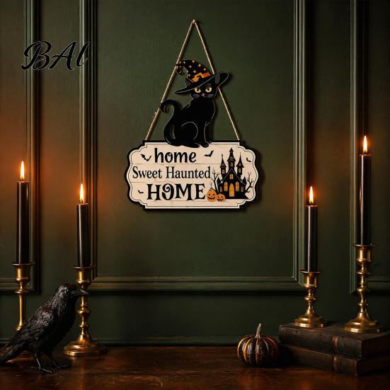 Unique Holiday Gift Ideas Halloween Wooden Welcome Door Sign, Black Cat Ghost Pumpkin Hanging Decor Seasonal House Decorations for Porch, Rustic