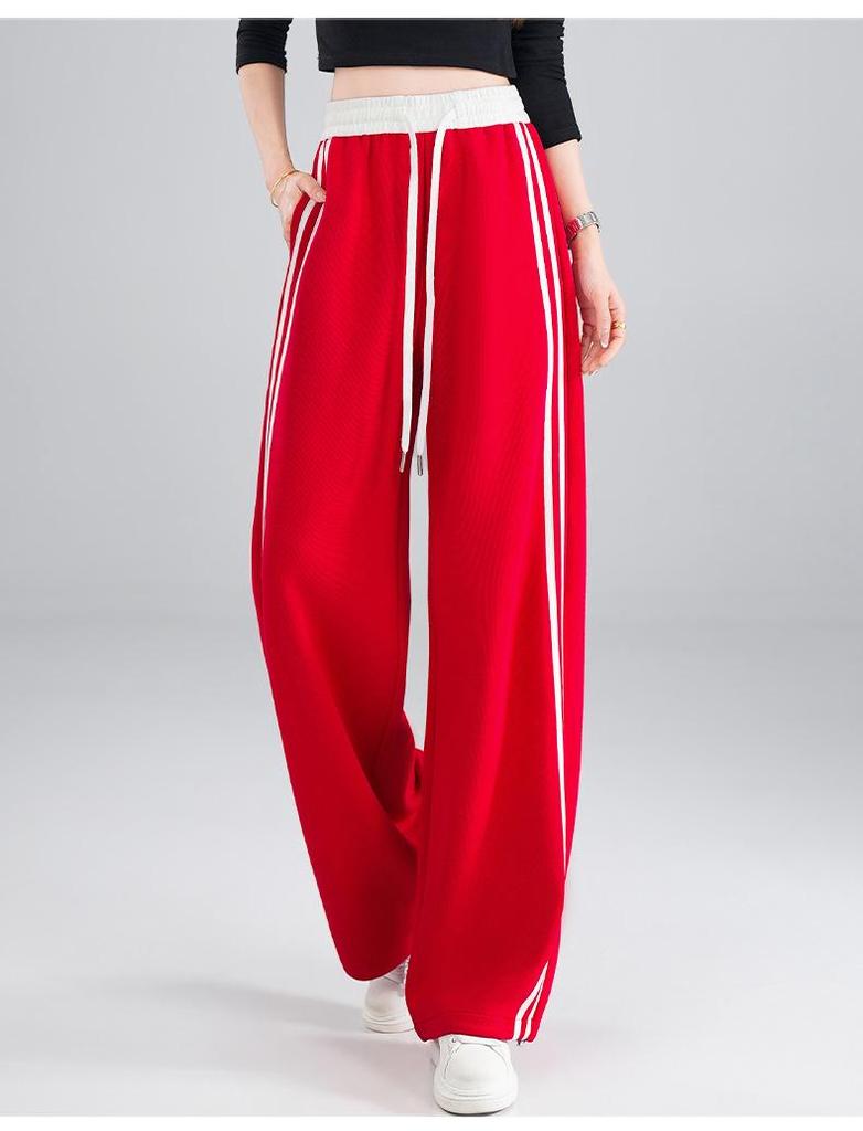 Women's Street-Style High-Waisted Wide-Leg Pants - 2026 Spring College Style, Age-Reducing, Drape, Straight-Leg Sweatpants