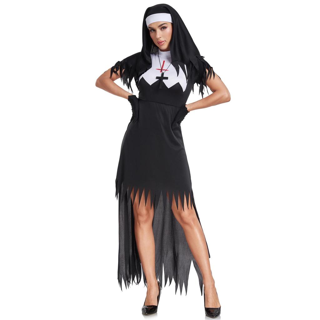 Europäisches & Asiatisches Halloween Zombie Nonnen Kostüm - Cosplay Rollenspiel Outfit für Zombie, Vampir, Dämon oder Geist Themen