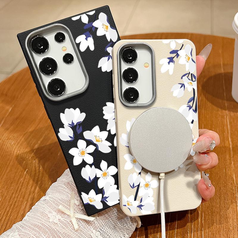 S25 Ultra Case Magnolia White Flower Cover For Samsung Galaxy S25 Ultra Capa S24 Ultra S22 Ultra S23 Plus S21 FE S20 5G Capa