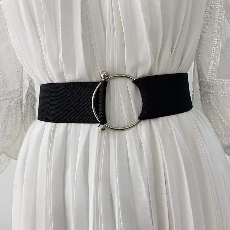 Elegant Black Women's Belt With Stylish Round Buckle For Dresses And Sweaters