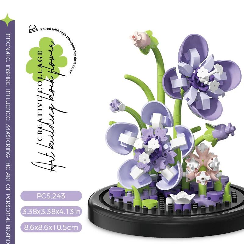 Micro Flower Bouquet Bonsai Building Block Artificial Plastic Plant Dust Cover Micro Model Home Decoration Toy Kid Birthday Gift