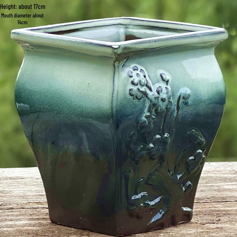 Handmade Terracotta Succulent Pot, Large Square with Gloss Glaze and Breathable Design.