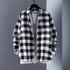 Camicia Casual da Uomo a Quadri Manica Lunga con Colletto alla Coreana
