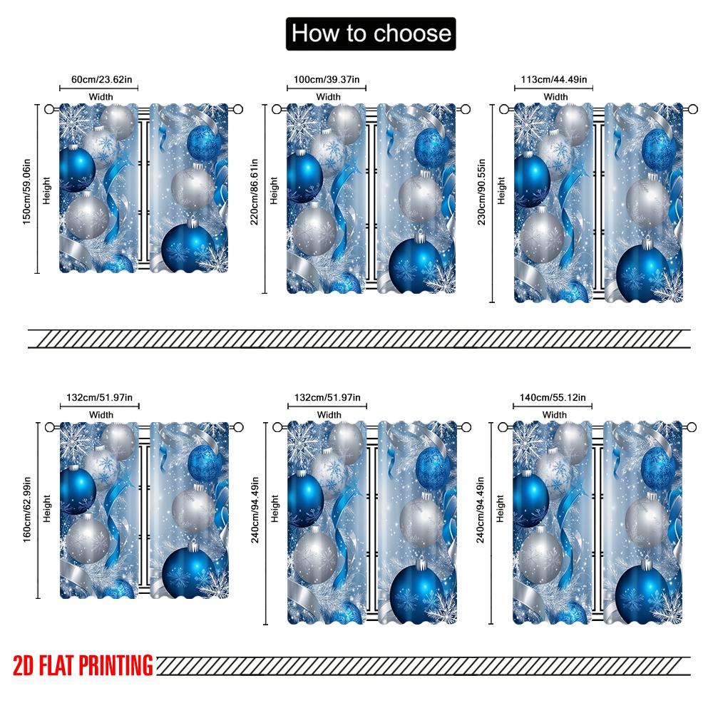2pcs  2D plane printing Curtains&Window Treatment Blue Silver Christmas Ornaments (3) Polyester Fabric (without rod) Art Deco