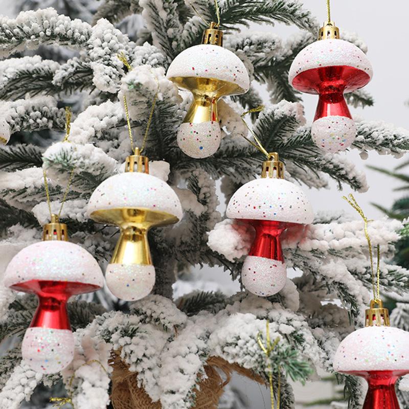 6Pcs Painted Mushroom Xmas Festival Decoration Window Christmas Tree Hanging Ornament