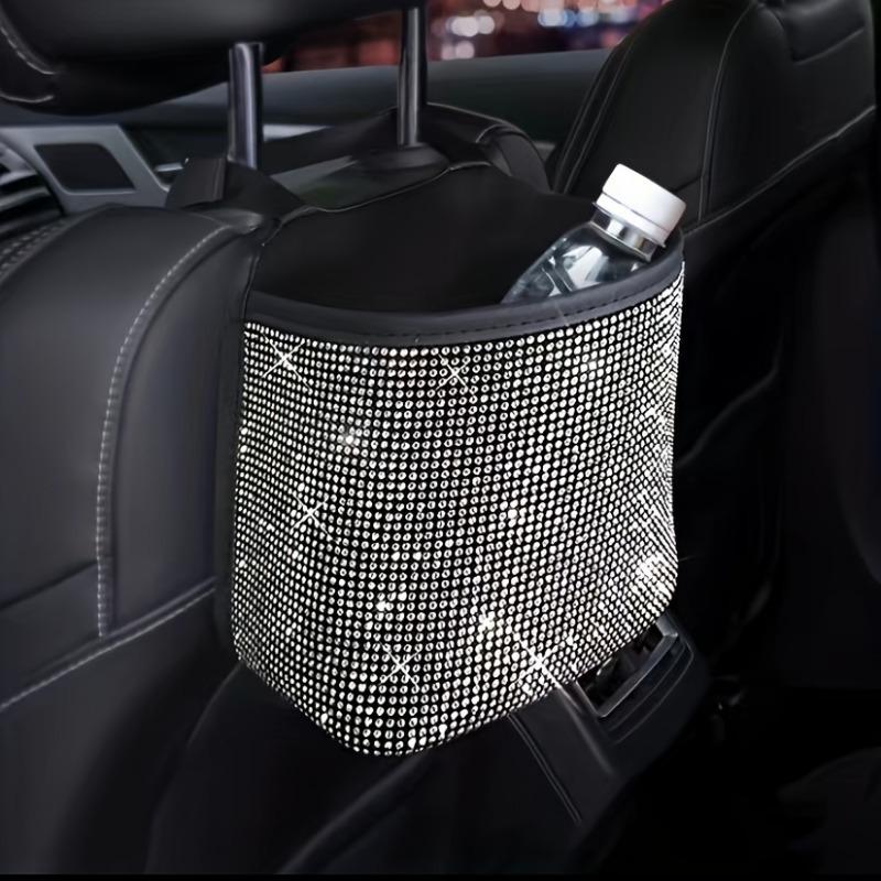 Sparkling Bling Rhinestones Car Trash Can Durable & Convenient Hanging Storage Bag for Seat Back Multifunctional Space-Saving Car Interior Accessory