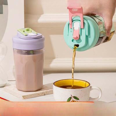 Tazza Acqua Tazza Tè Fiori Studentesse Grande Capacità Tazza Plastica Tazza Estiva con Cannuccia Portatile Doppia Tazza per Bere