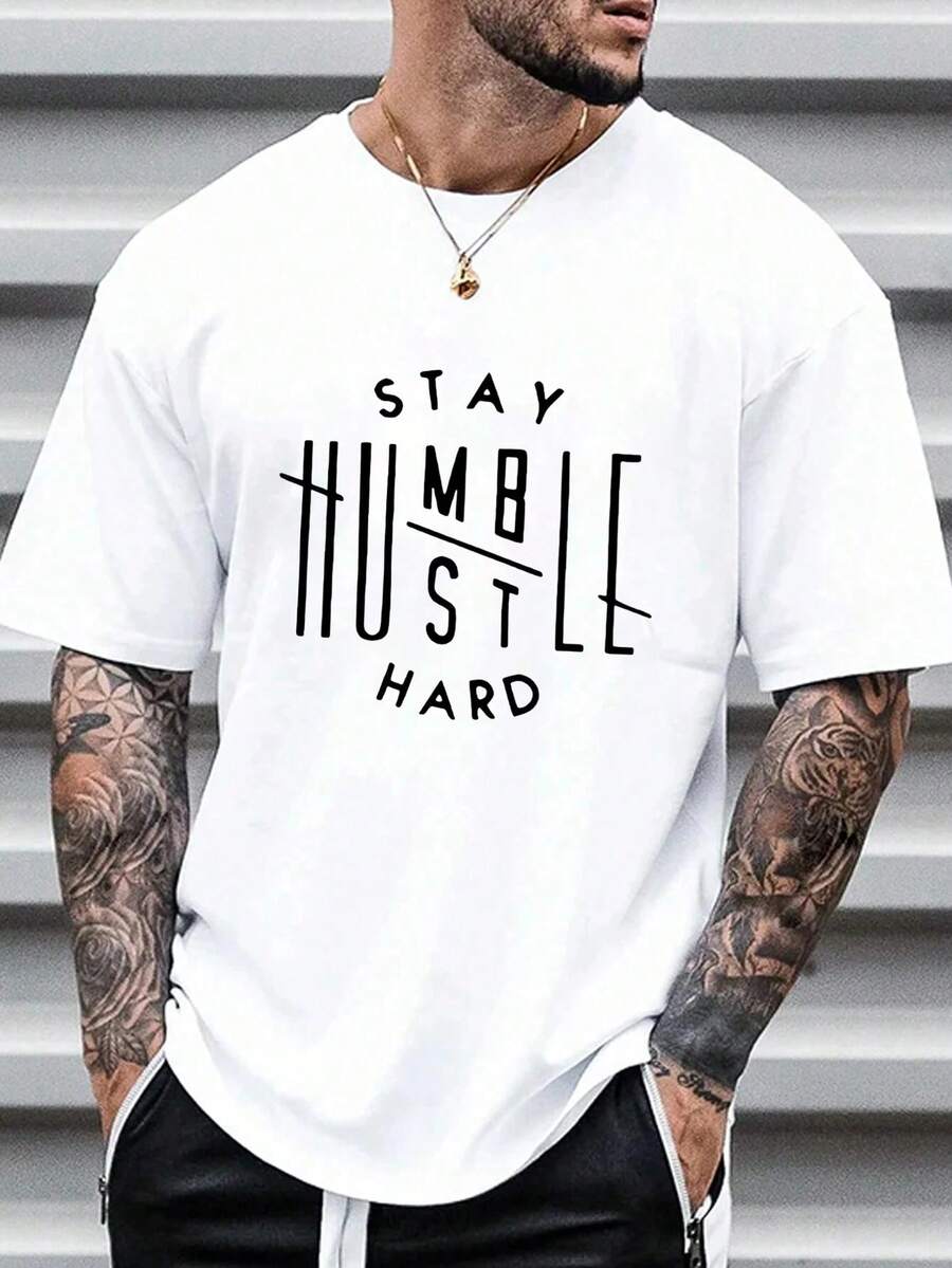 Unisex s Streetwear Letter & Skeleton Print Drop Shoulder T-Shirt L