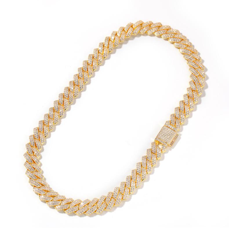 For Foxi 13mm Cuban Link Chain Necklace Gold Plated Brass Iced Out CZ for Wedding or Gift