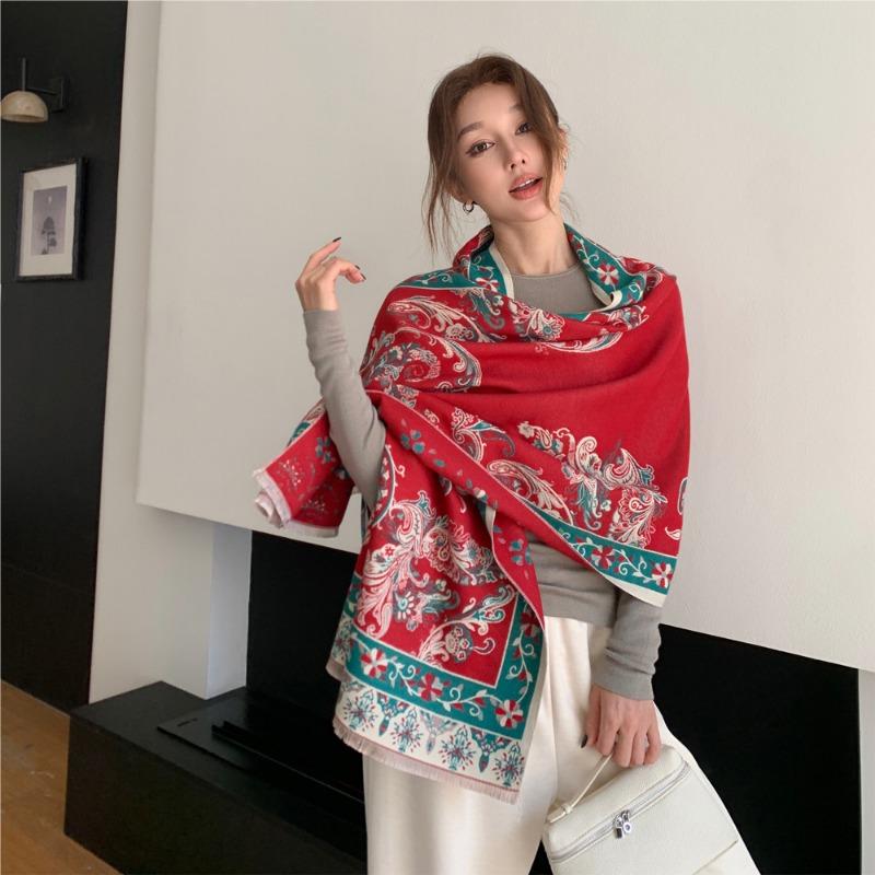 Autumn and Winter Air Conditioner Shawl New Loulan Menghua Double-sided Jacquard Scarf Women's Versatile Atmosphere Scarf