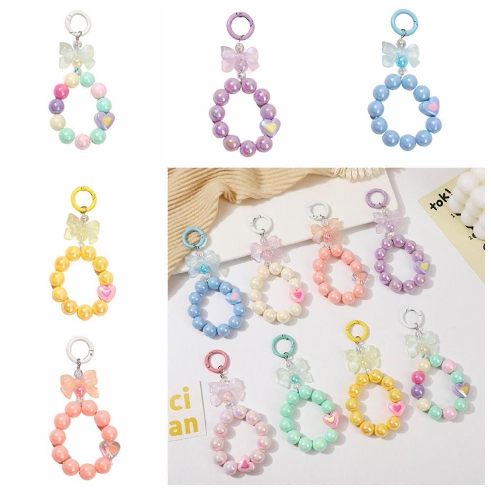 Anti-lost Candy Color Beads Keychain Colorful Phone Wrist Strap Phone Acrylic Lanyard  Phone Charm
