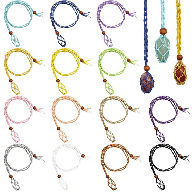1PCS Crystal Cage Necklace Holder Adjustable Length Empty Stone Pendant Holder Hand-Woven Necklace Cord for DIY Jewelry Making
