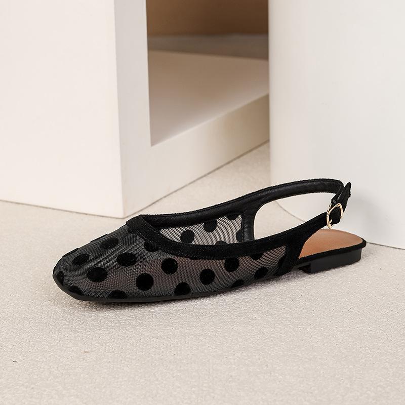 Slingback Flats for Women Square Closed Toe Ballet Flats Summer Casual Mesh Flats Sandals Women s Breathable Ballerina Shoes Non-Slip Dressy Shoes 35 чёрный