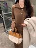 Women's French Knit Lapel Sweater Dress with Coat, Autumn/Winter Style - Loose, Long, Over-the-Knee, Thick Design