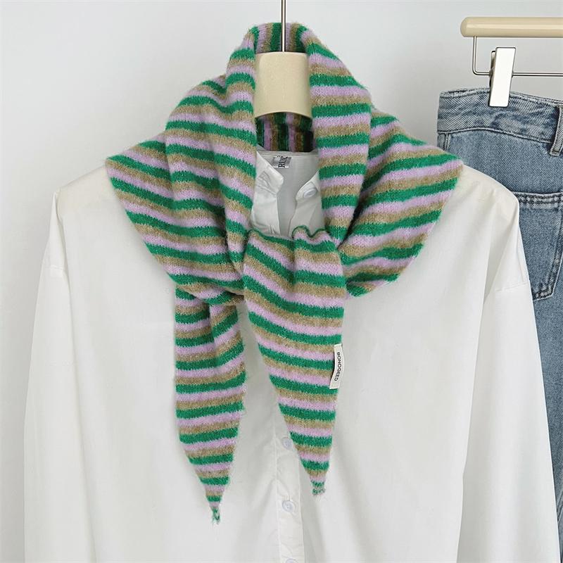 Women Wool Scarf Shawl Winter Multi-Functional Warm Soft Knitted Striped Triangle Fashion Brand Bandana Lady Scarves Headscarf