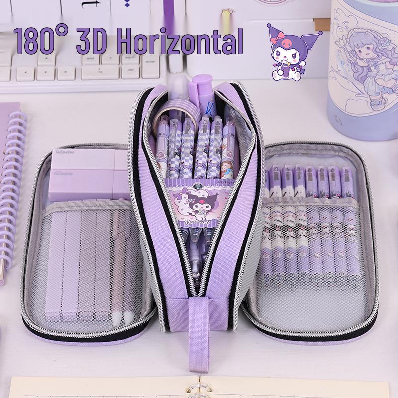 Large Capacity Three-Layer Pencil Case with Color Blocking - Multi-functional Stationery Box for Students
