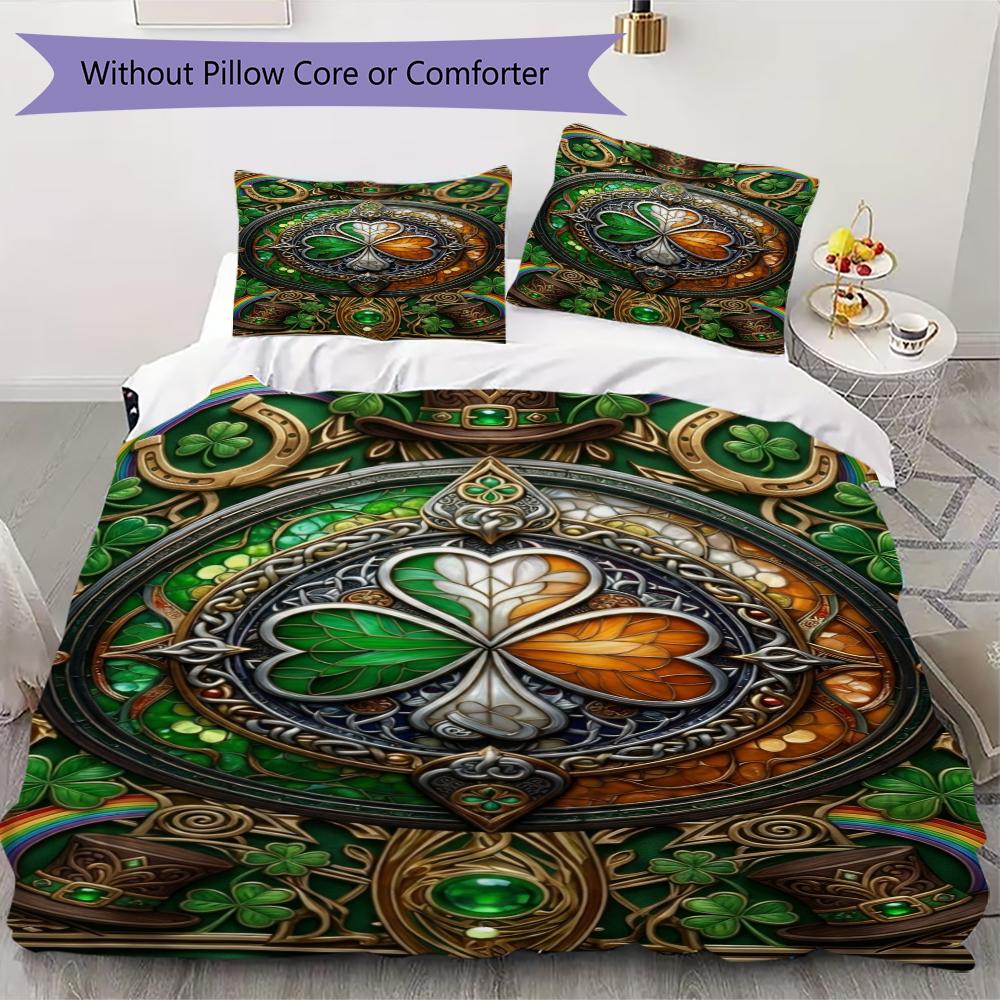 St.Patrick's Day Pattern Bedding Uilt Set Uilt Cover Pillowcase Home Decoration Birthday Gift (1 * Duvet Cover + 2 * Pillowcase Without Core)82