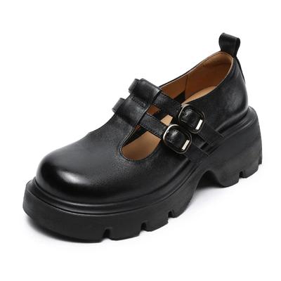 Fashion 6CM Fashion Women Slip On Pumps Wide Head Thick High Heel Chunky Platform Loafers Women Shallow Casual Mary Jane Shoes Black