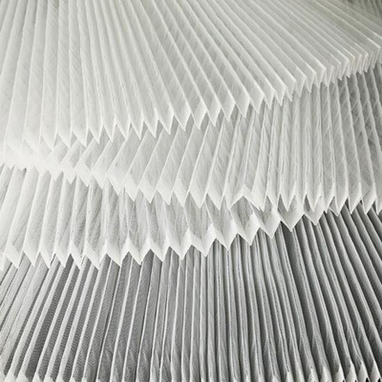 Graduated Designer Handmade Textured Stiff Net Yarn Pleated Fabric